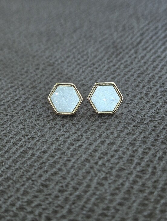 Luna Norte Jewelry - Luna🌙 Norte White Druzy Quartz Hexagon Earrings